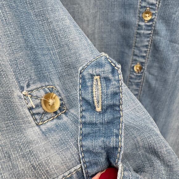 Chico's Chambray Dress Womens Petite XL XLp Blue Coastal Button Up Roll Tab - Picture 5 of 8